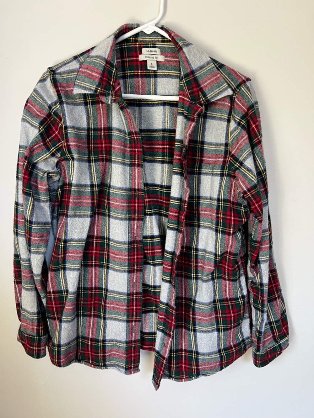 LT L.L. Bean Red, Green & Yellow Plaid Flannel Shirt - Picture 2 of 3